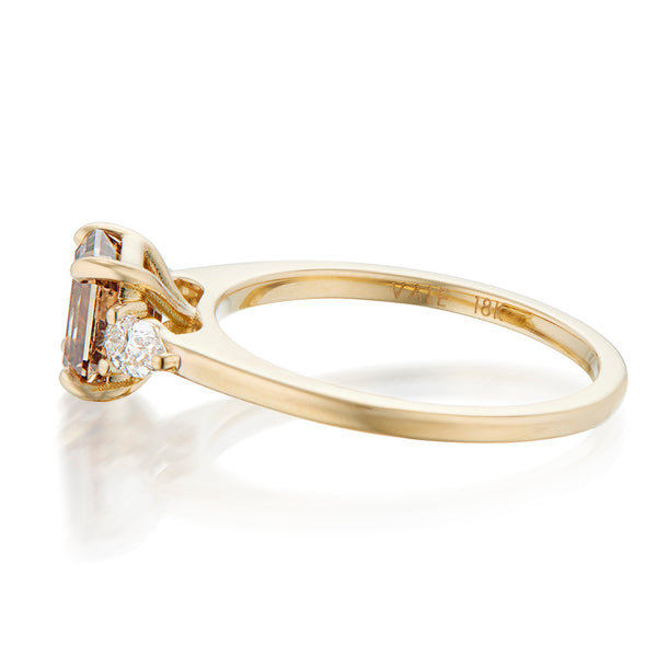 Vale Jewelry OOAK 1.50 Carat Fancy Yellow-Brown Emerald Cut Diamond Ring Yellow Gold Side