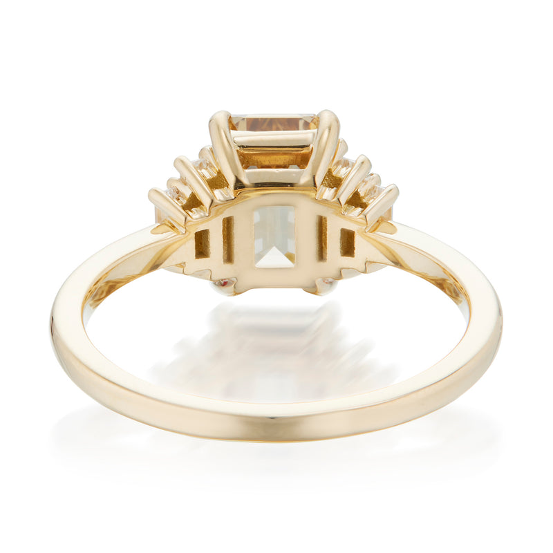 Vale Jewelry OOAK 1.51 Carat Fancy Yellow-Brown Emerald Cut Diamond Ring Yellow Gold Back