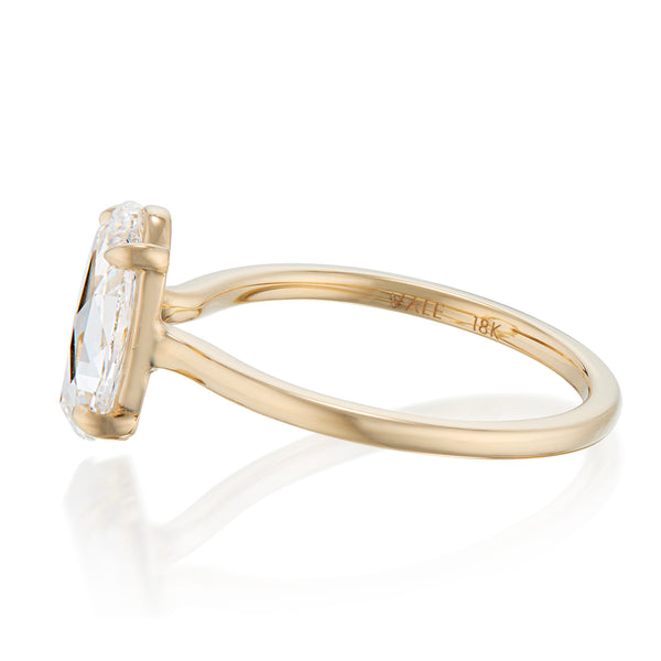 Vale Jewelry OOAK 1.73 Carat Oval Rose Cut Diamond Ring Yellow Gold Side
