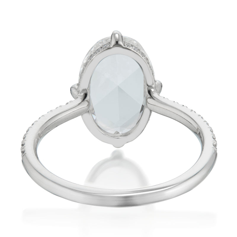 Vale Jewelry OOAK 1.88 Carat Oval Rose Cut Diamond Ring with Hidden Halo Platinum Back