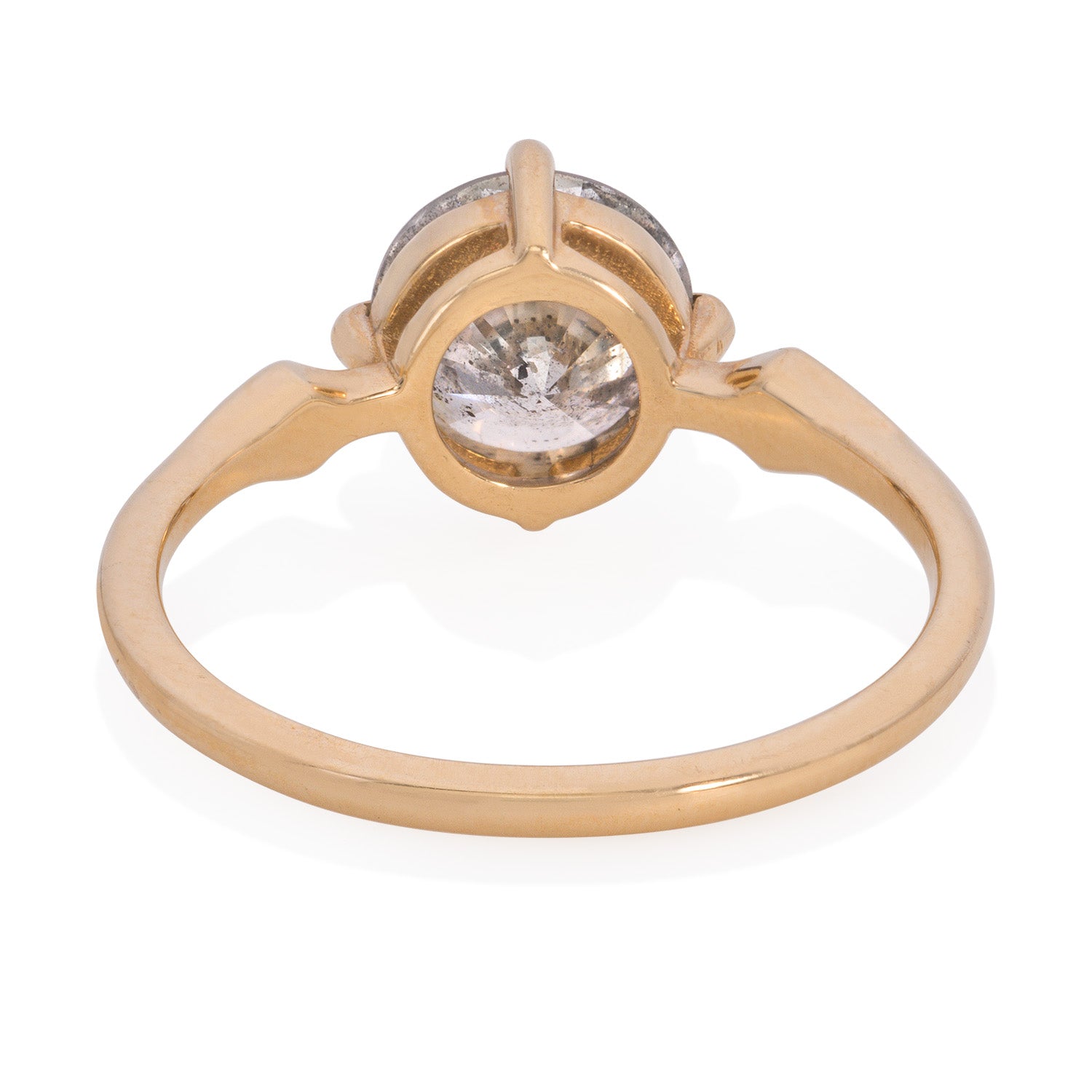 Vale Jewelry OOAK Annika Ring with Salt & Pepper Brilliant Cut Diamond and White Diamond Pavé in 14 Karat Yellow Gold Back View