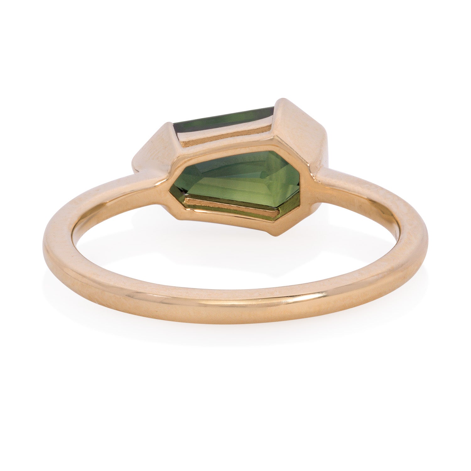 Vale Jewelry OOAK Green Sapphire Heptagon Ring in 14K Yellow Gold Back View