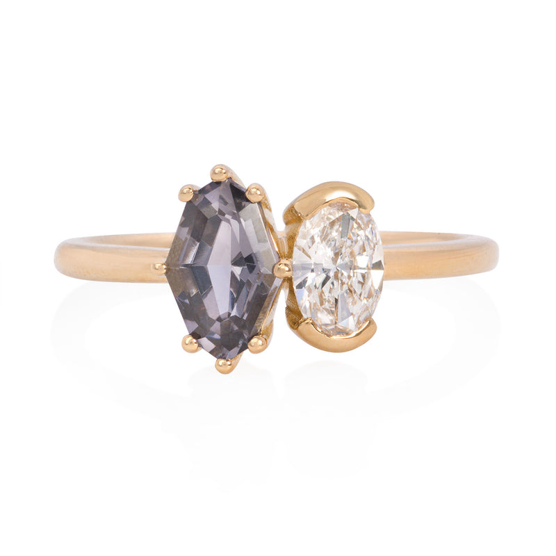 Vale Jewelry OOAK Spinel and Diamond Toi et Moi Ring in 18K Yellow Gold Front