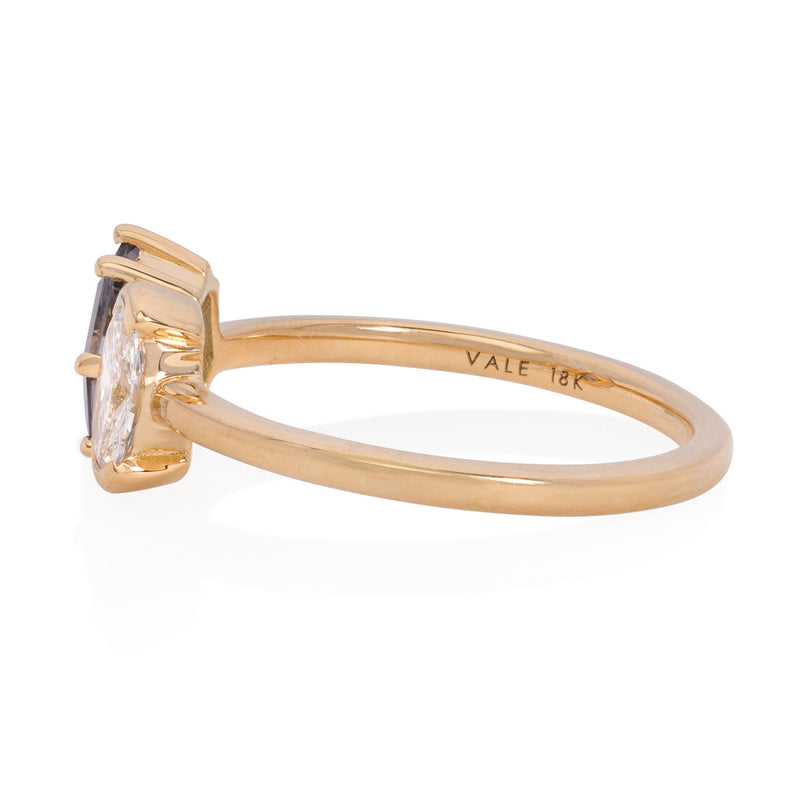 Vale Jewelry OOAK Spinel and Diamond Toi et Moi Ring in 18K Yellow Gold Side View