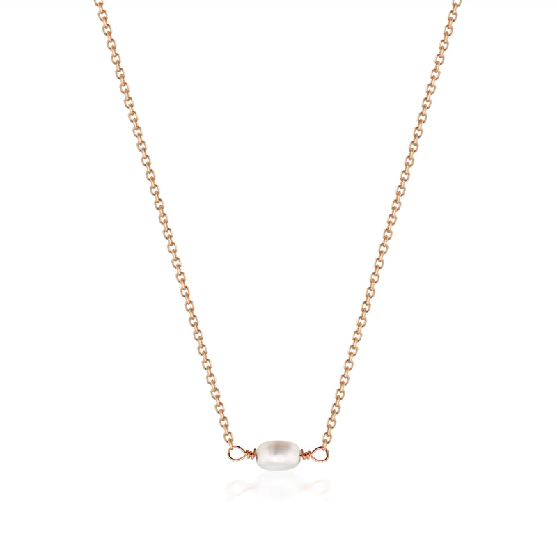 Vale Jewelry Seed Pearl Necklace Close-up in 14K Rose Gold