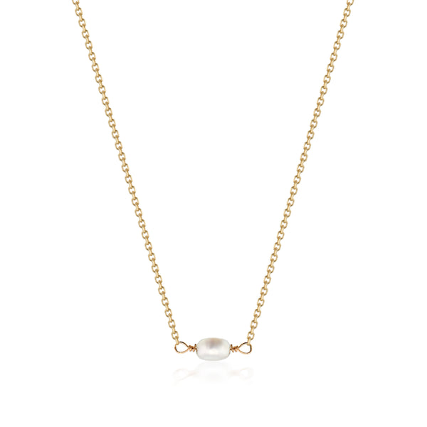 Vale Jewelry Seed Pearl Necklace Close-up in 14K Yellow Gold