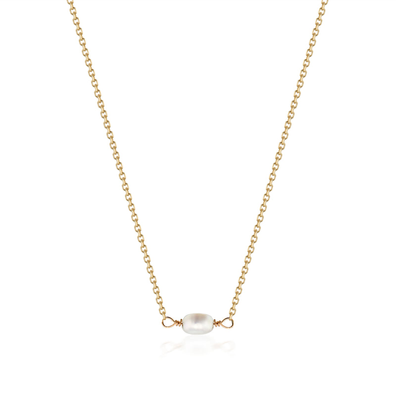 Vale Jewelry Seed Pearl Necklace Close-up in 14K Yellow Gold