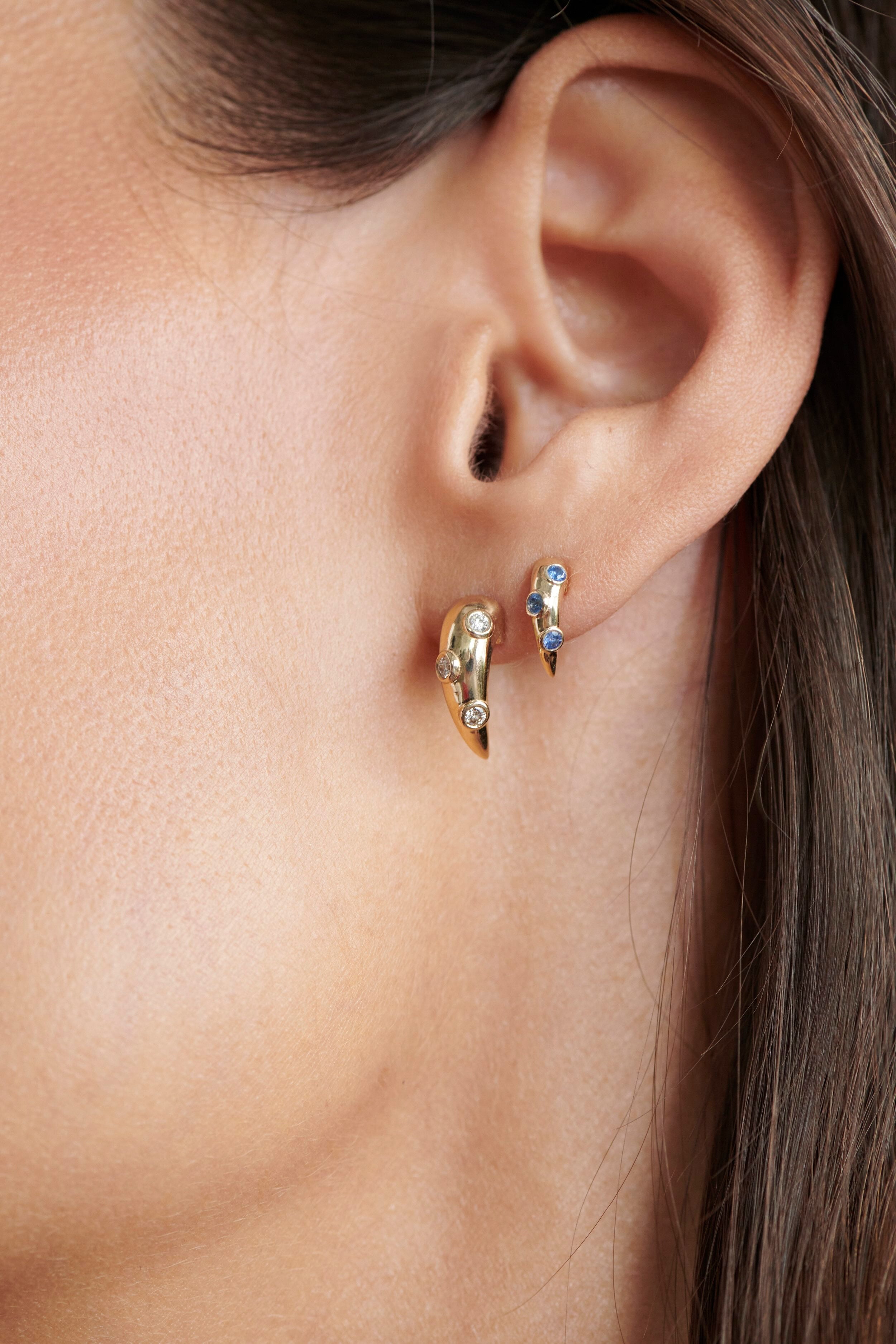 Close-up of Model Wearing Vale Jewelry Swoop Large 2-Piece Diamond Earrings