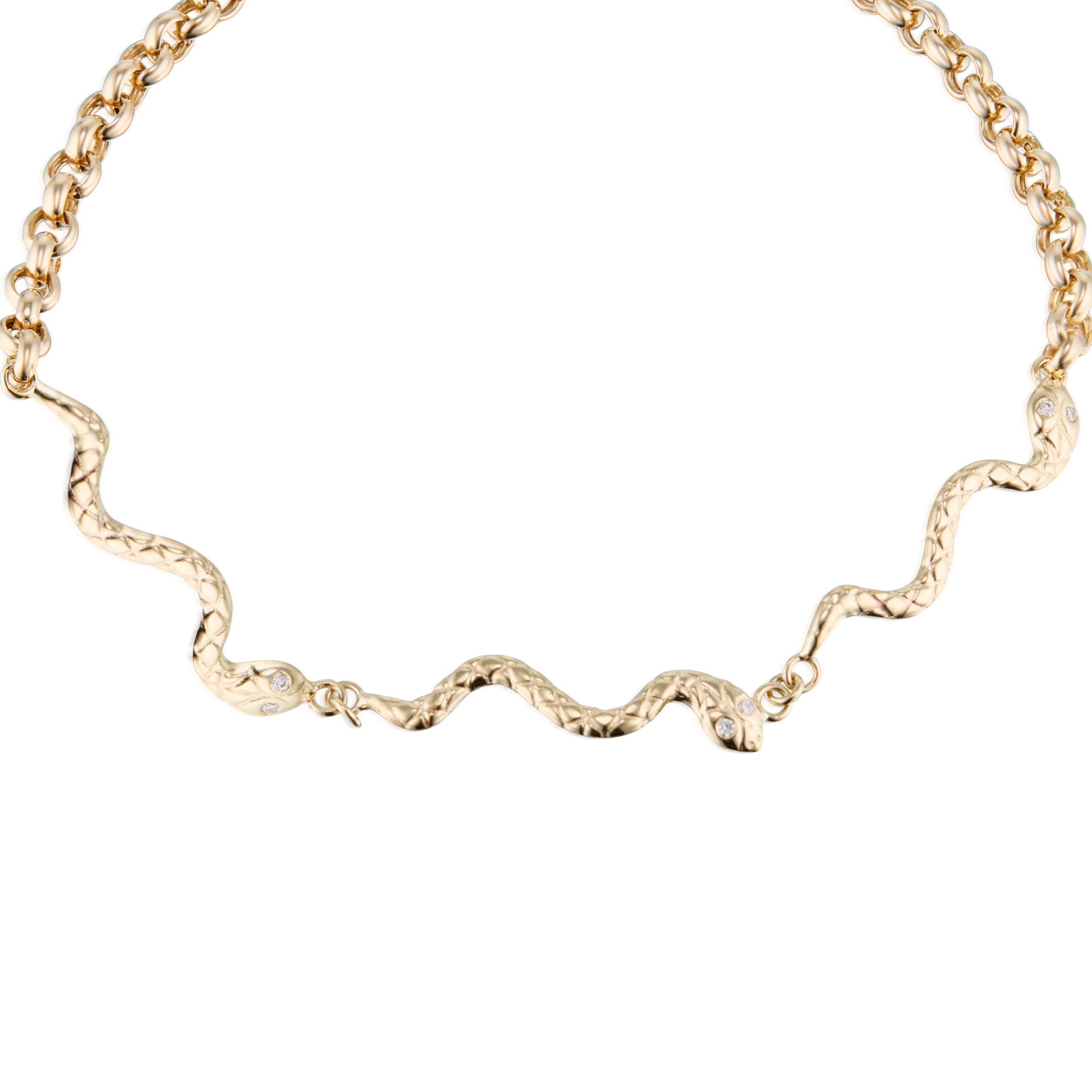 Close up of Textured Serpents Bracelet with Three Snakes