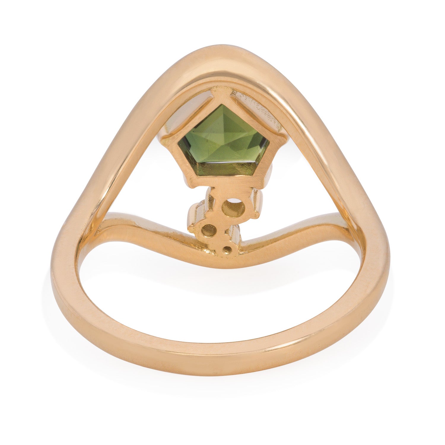 Vale Jewelry One of a Kind Loop Ring with Pentagon Sapphire & Diamonds in Yellow Gold Back View