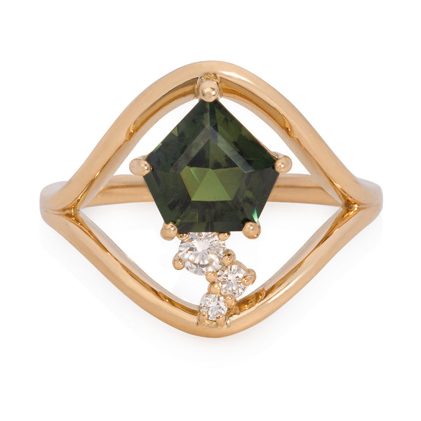 OOAK Loop Ring with Pentagon Sapphire & Diamonds - SOLD
