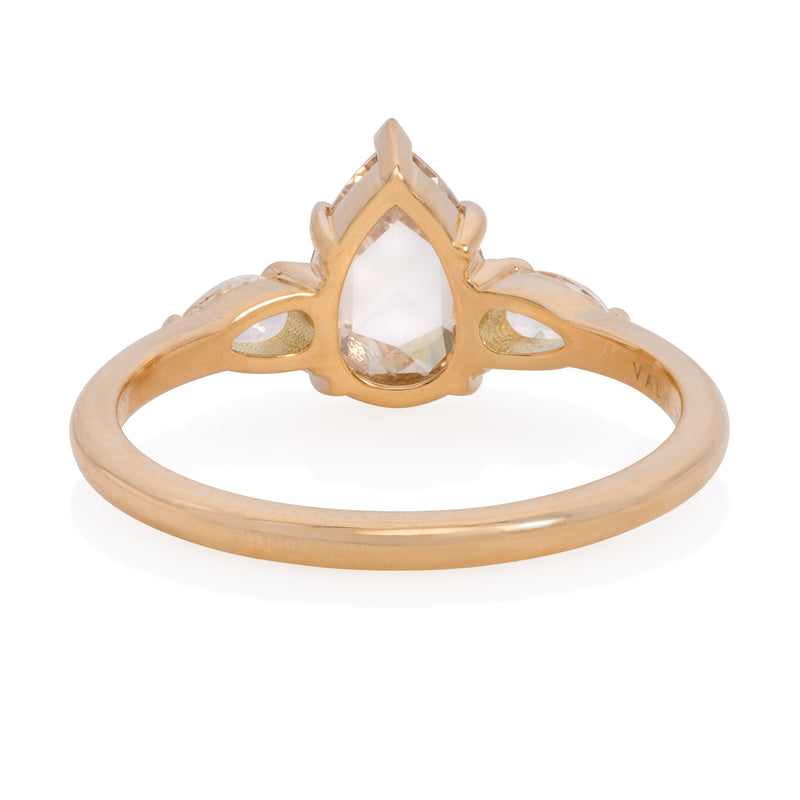 OOAK Champagne 3-Pear Rose Cut Diamond Ring - SOLD