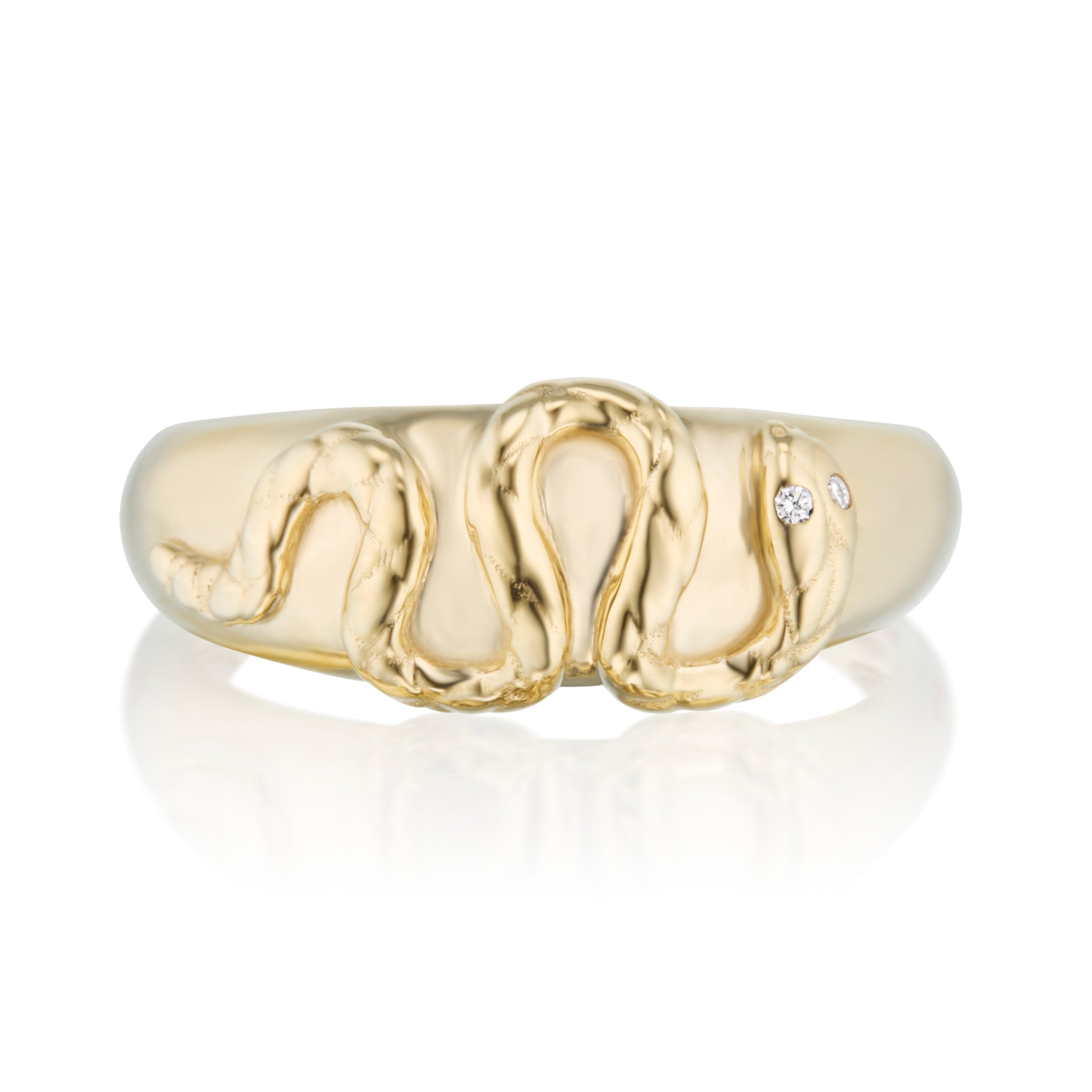 Gold ring with a diamond on a white background