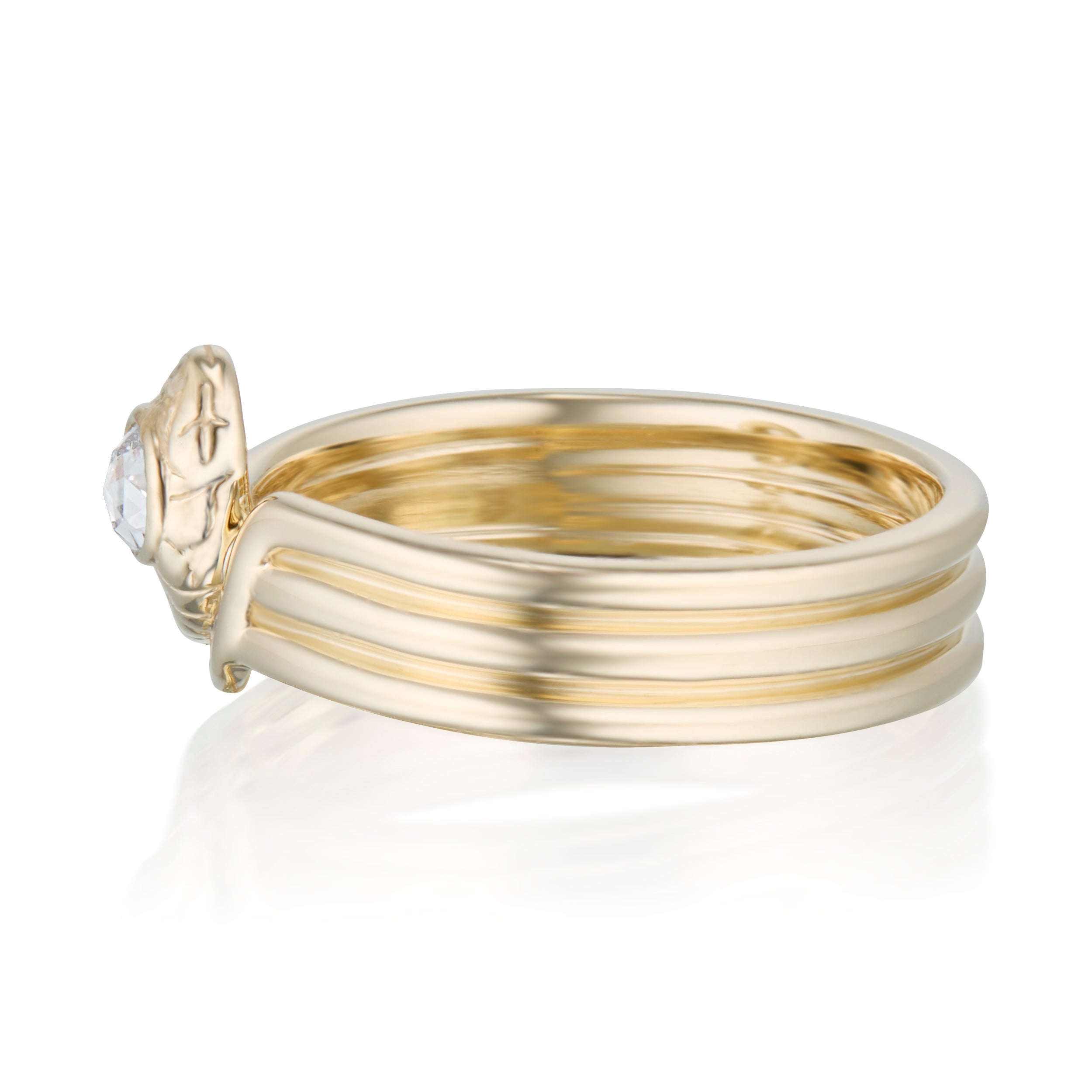 twisted serpent band ring with rose cut diamond side view