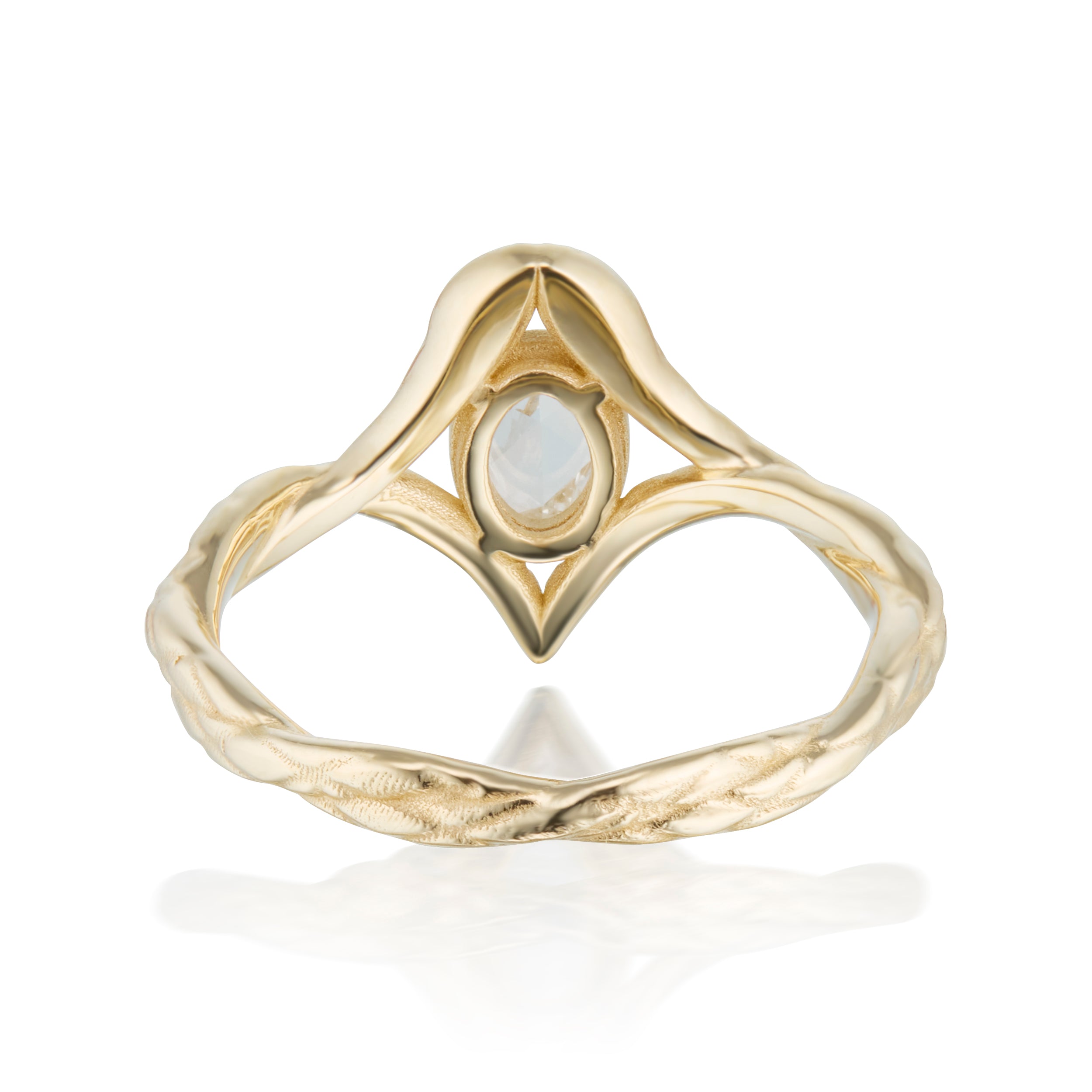 Alt="Vale Jewelry gold double snake ring with rose cut diamond from back view"