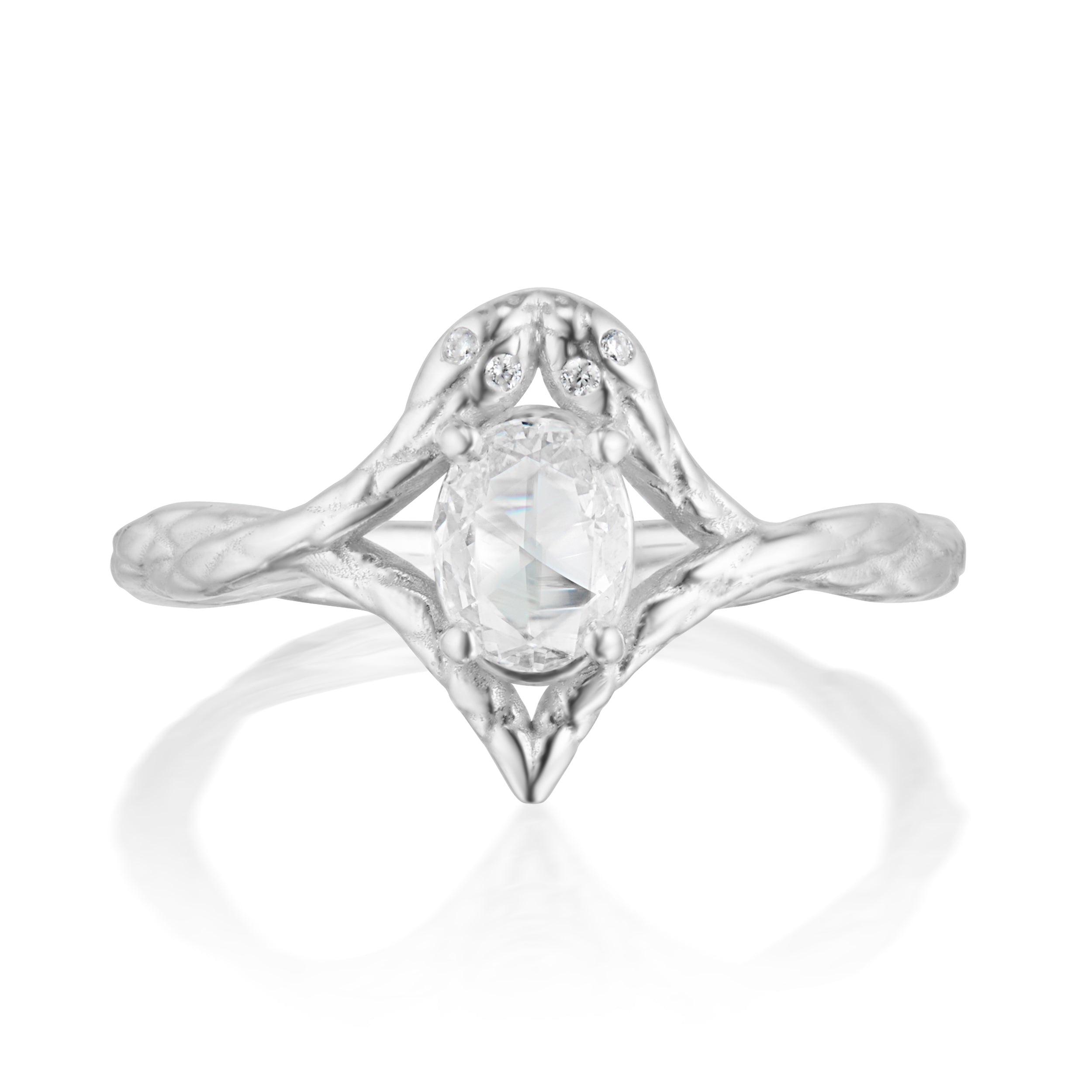 Alt="Vale Jewelry white Gold double twisting serpent with rose cut diamond center"