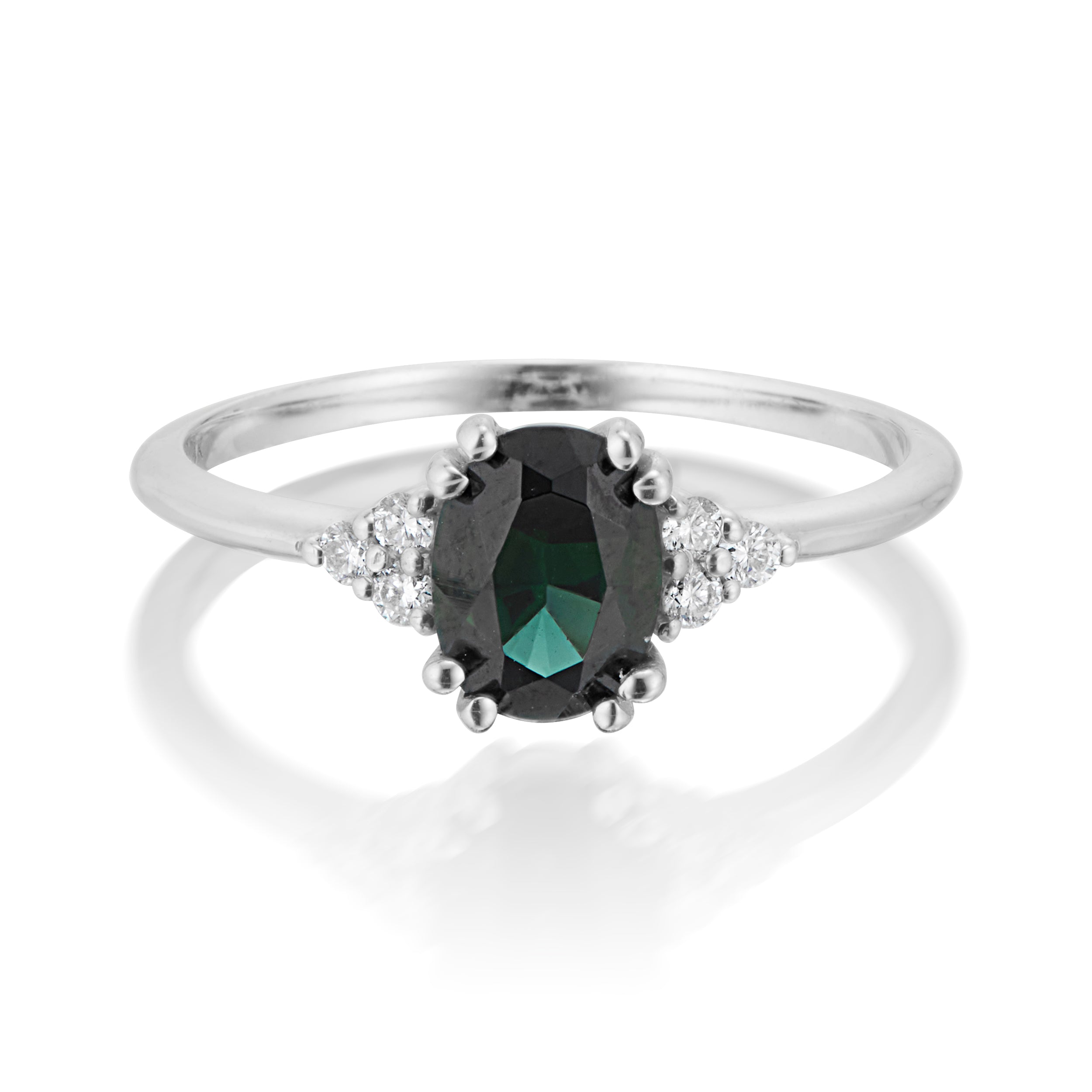 Vale Jewelry Juno Ring with Sapphire and White Diamonds in White Gold Front View