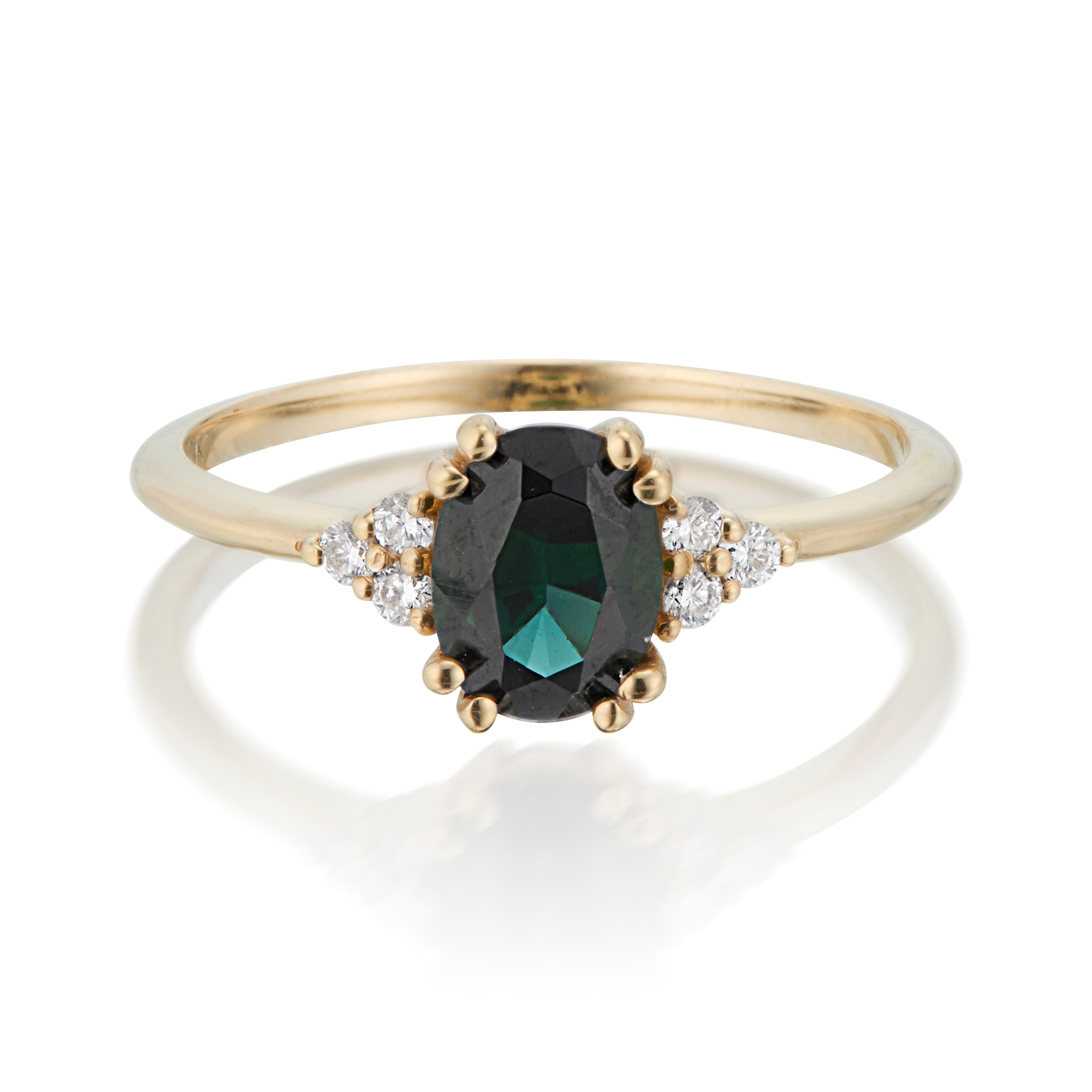 Vale Jewelry Juno Ring with Sapphire and White Diamonds in Yellow Gold Front View