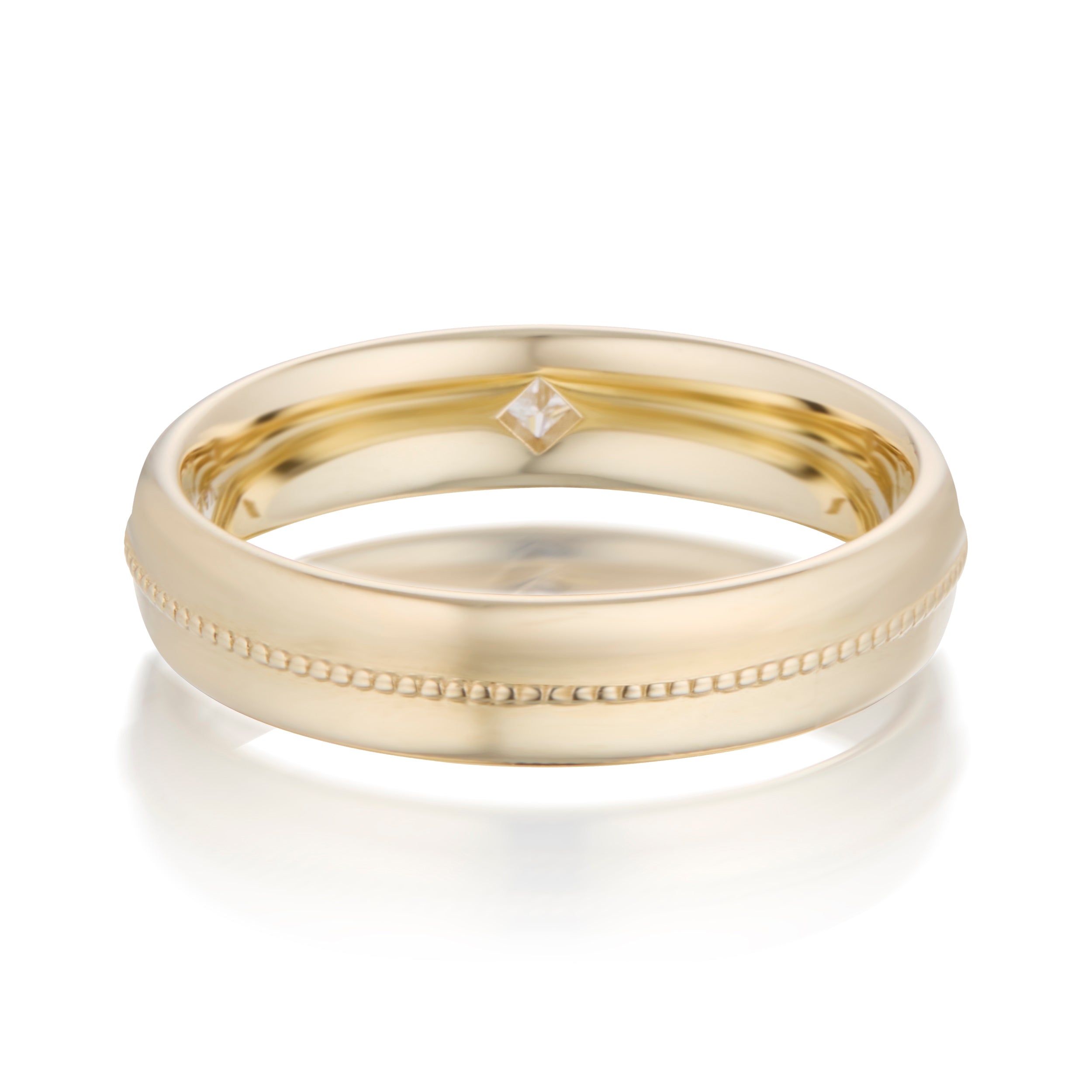 Alt="Vale Jewelry Rainfall Princess Cut Milgrain Band Yellow Gold Back View"