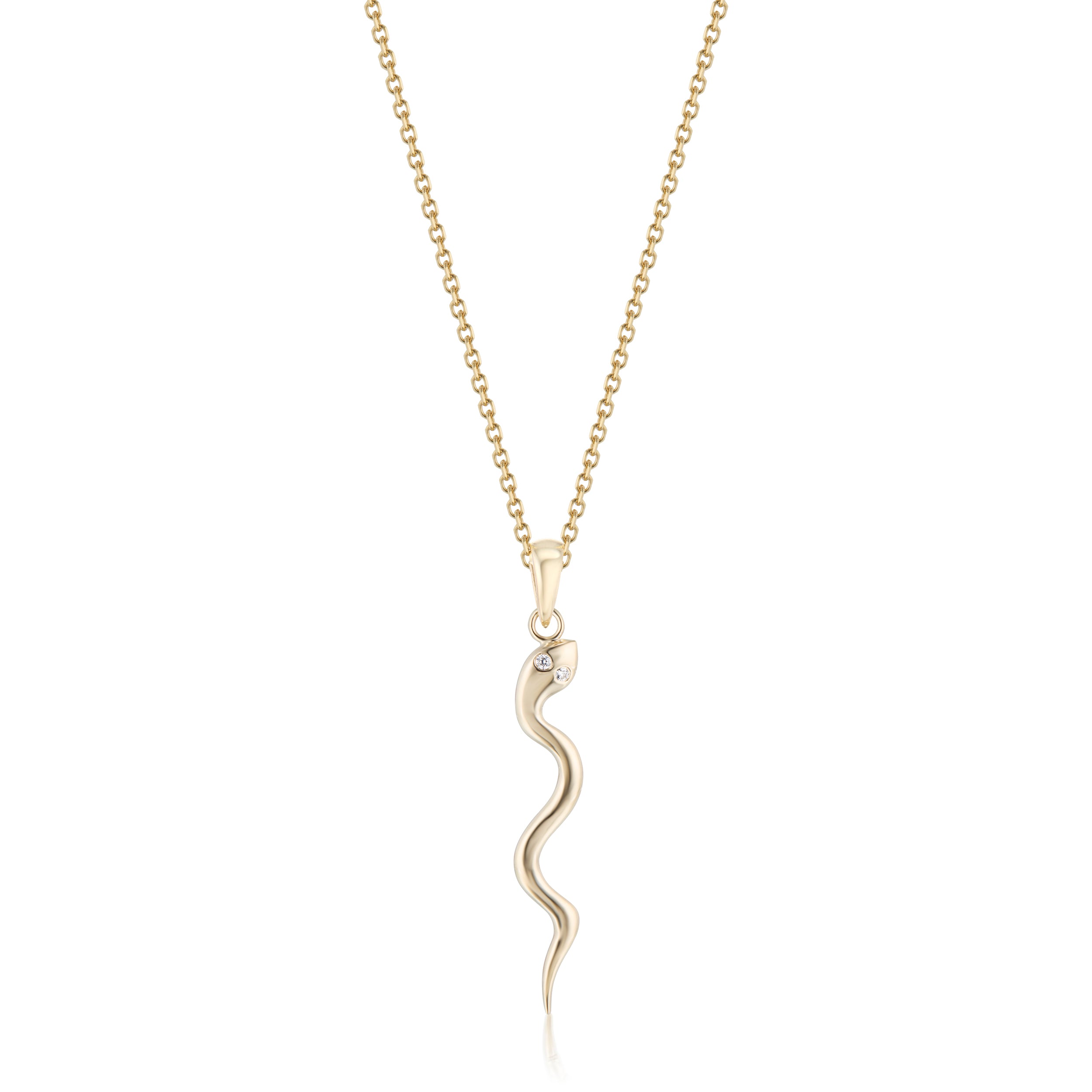 Serpent pendant necklace in yellow gold with pave diamond eyes
