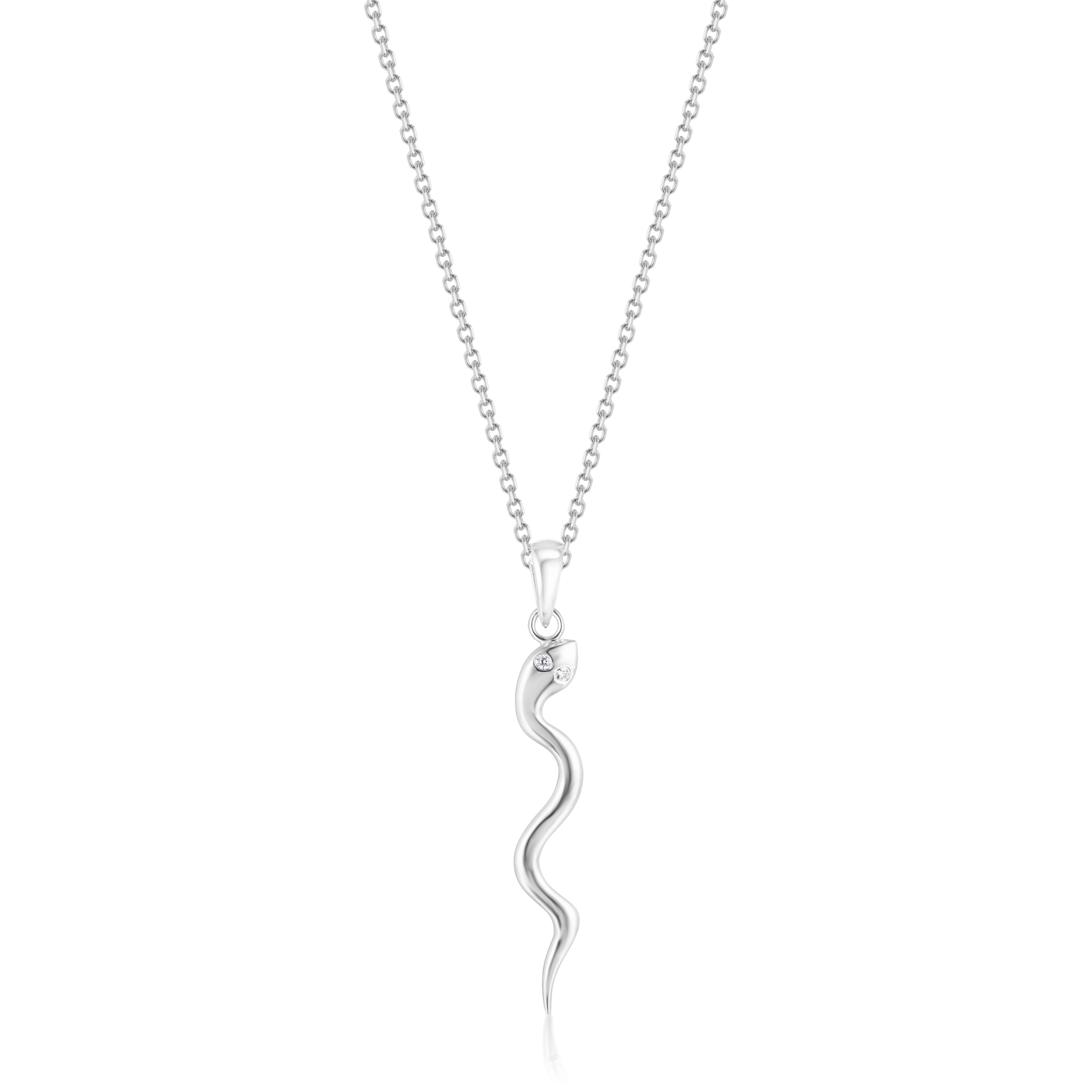 White gold serpent necklace with pave diamond eyes
