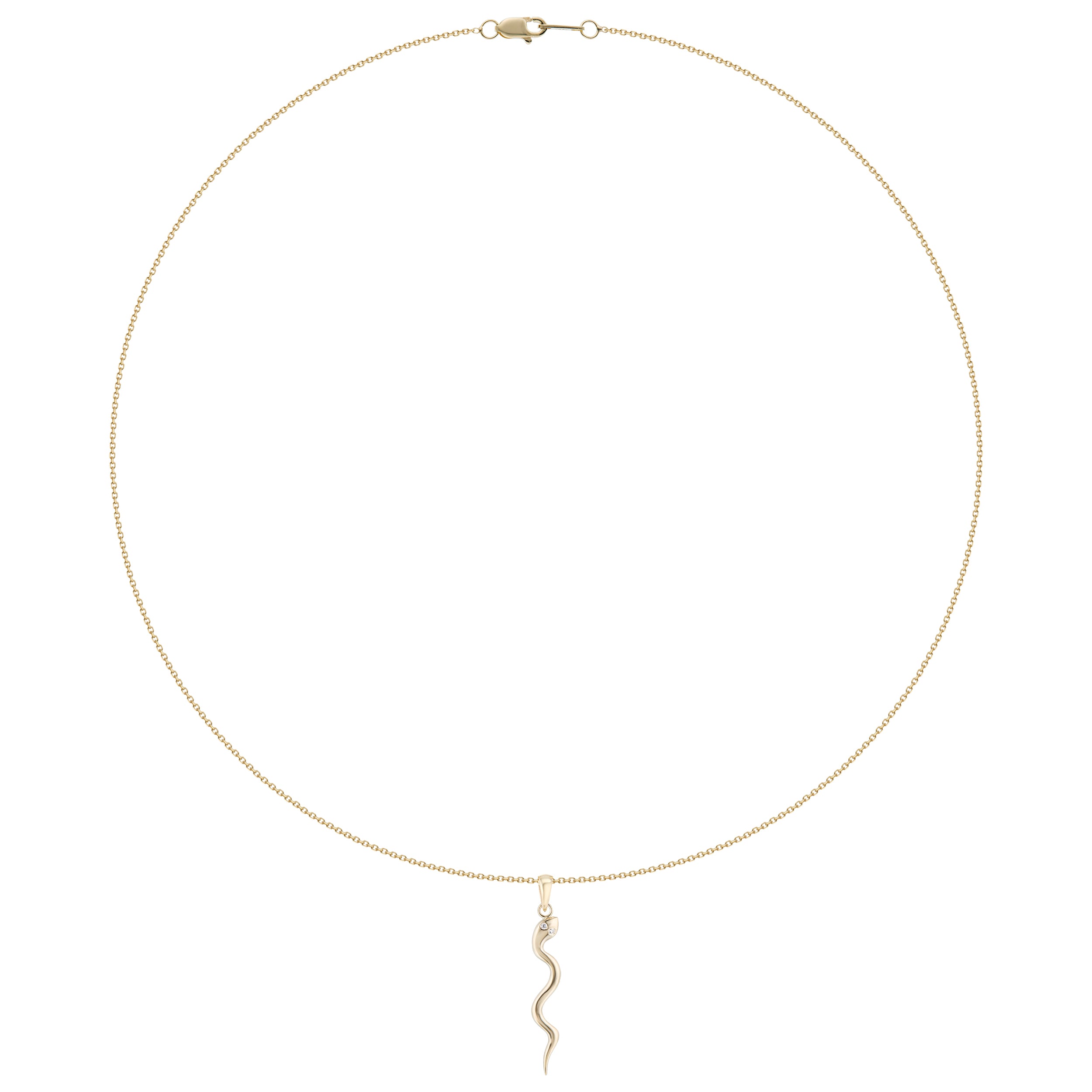 Wide view of serpent necklace in yellow gold