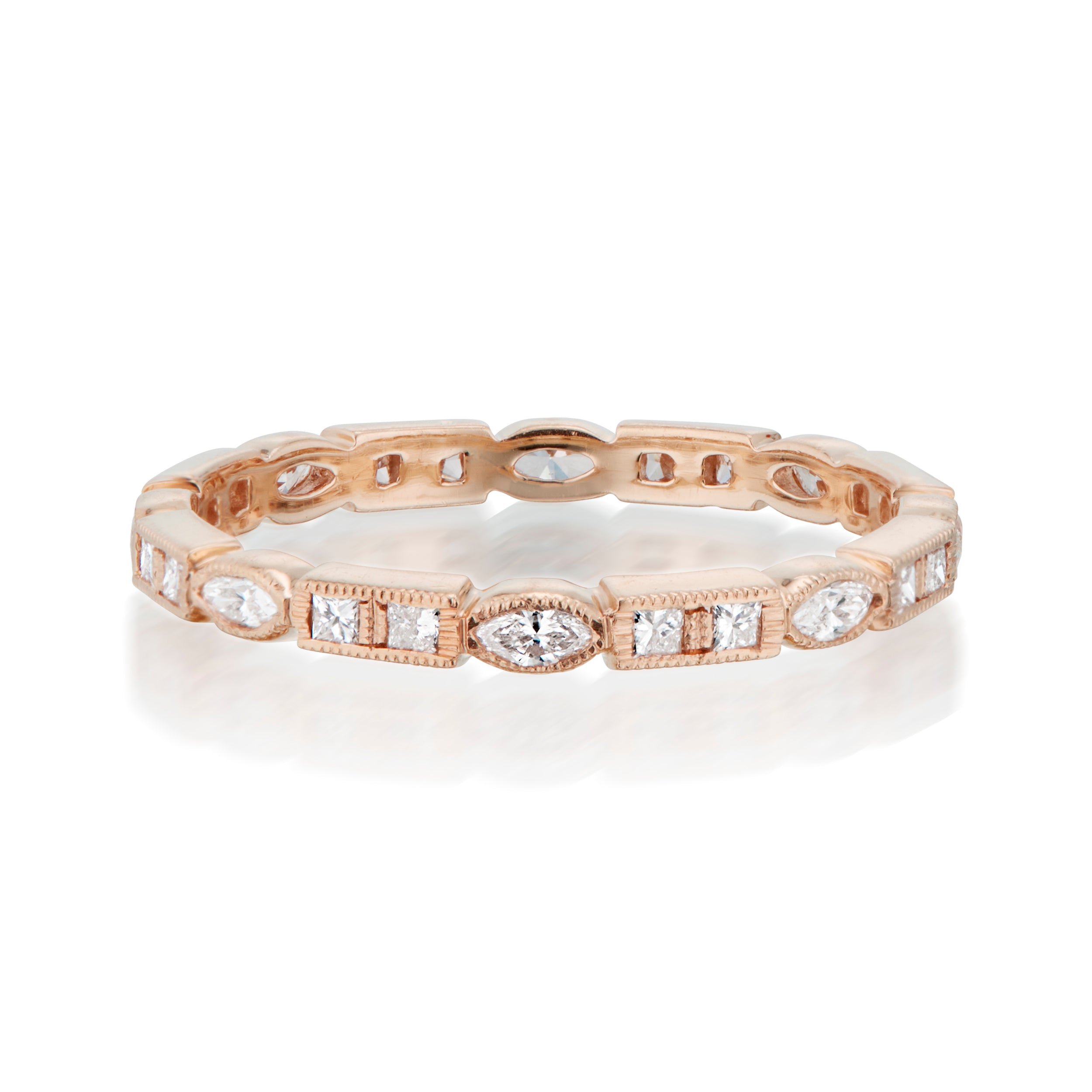 Vale Jewelry Slim Morse Ring with White Diamonds in Rose Gold