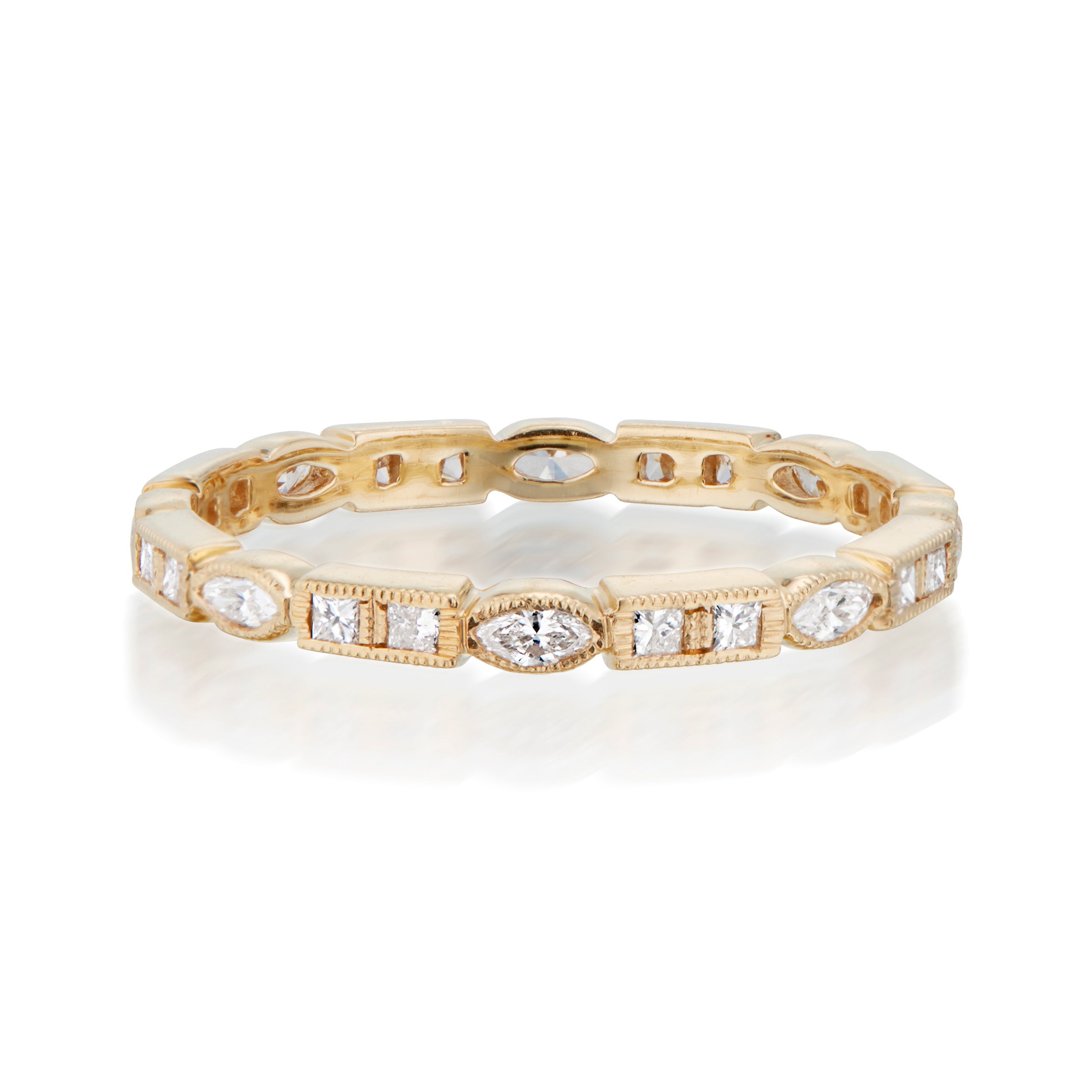 Vale Jewelry Slim Morse Ring with White Diamonds in Yellow Gold