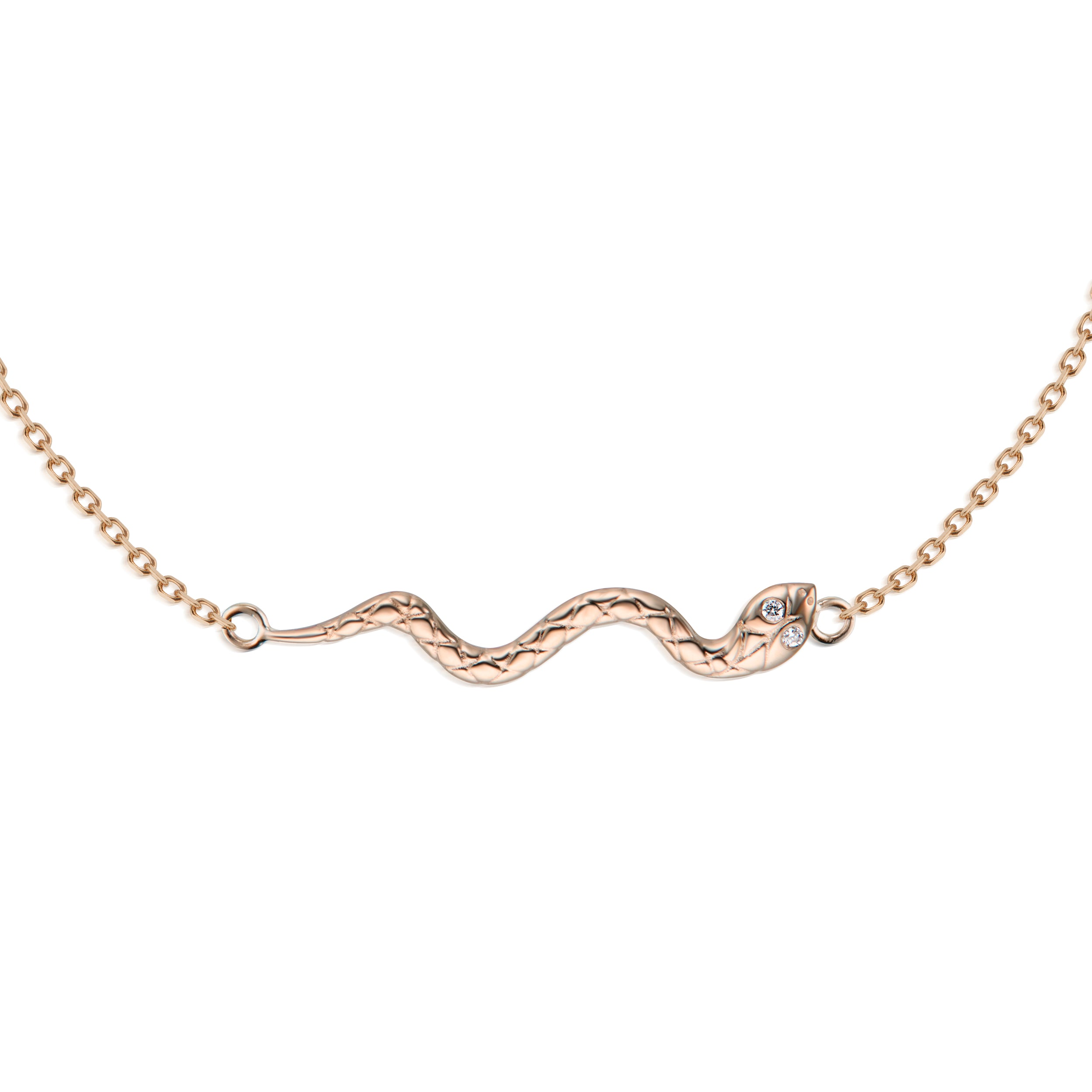 Alt="Vale Jewelry textured Serpent bracelet in rose gold on white background"