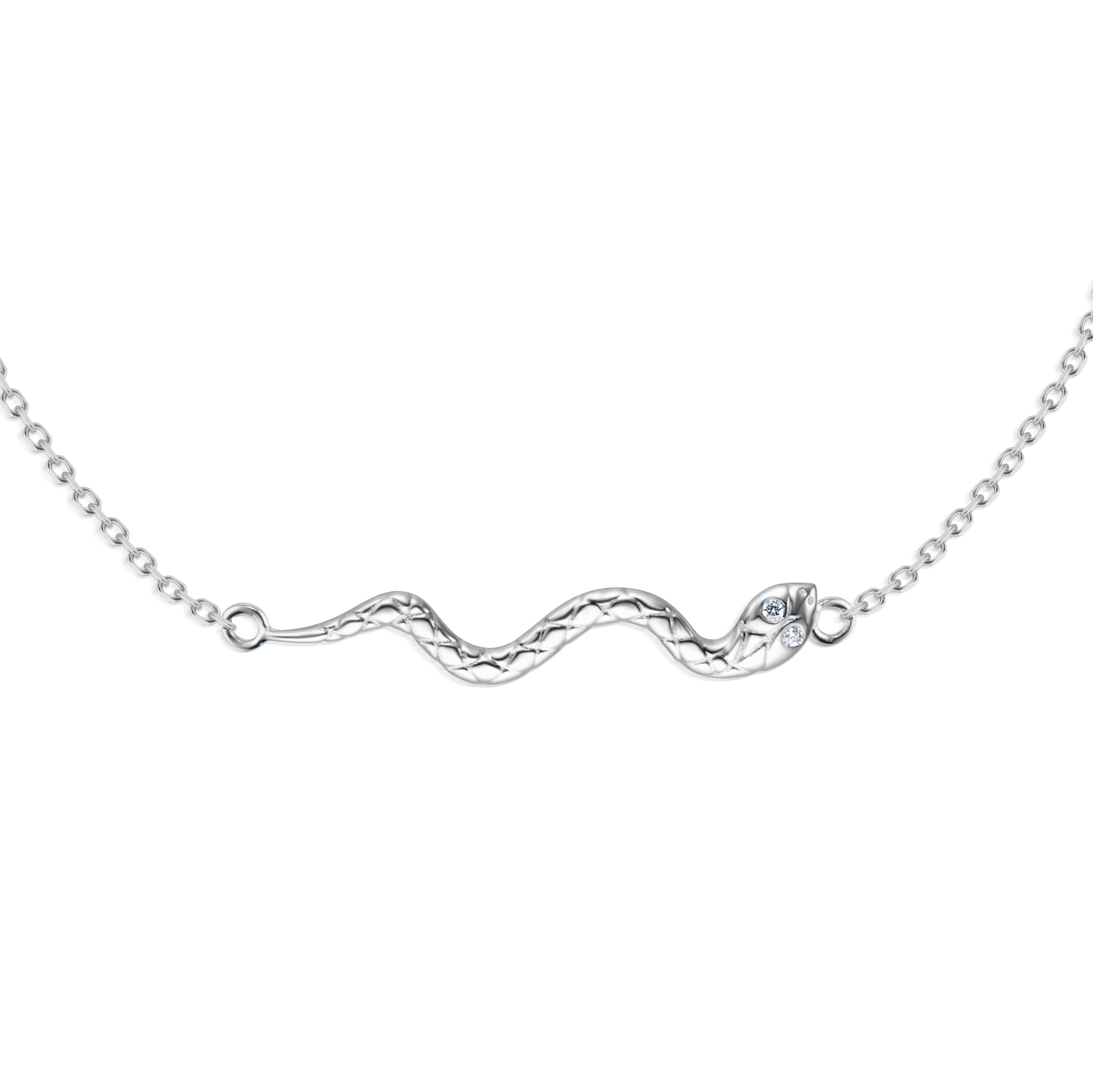 Alt="Vale Jewelry close up of textured serpent bracelet in white gold"