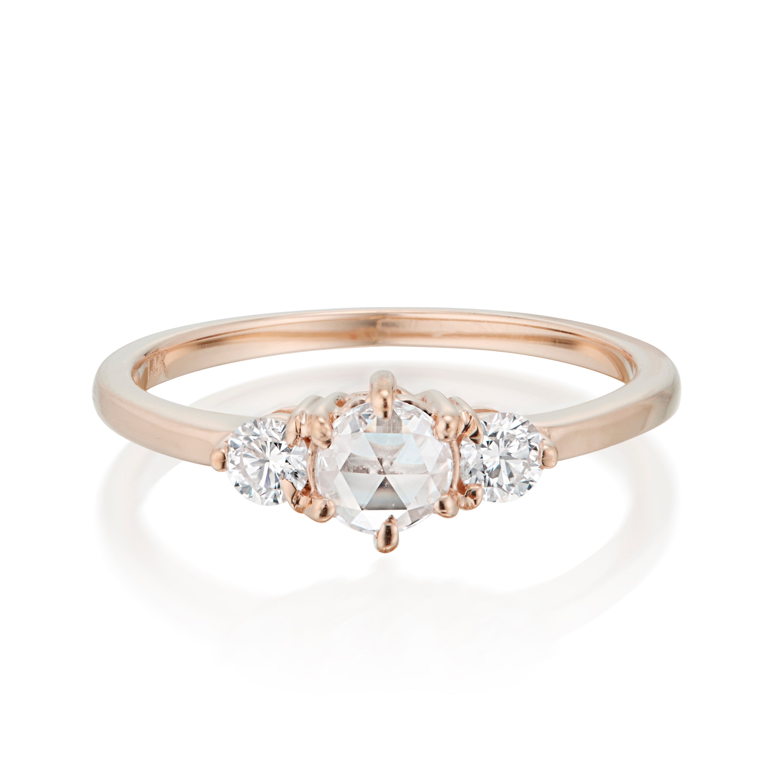 Vale Jewelry Tidals Ring with White Rose Cut and Brilliant Cut Diamonds in Rose Gold Front View