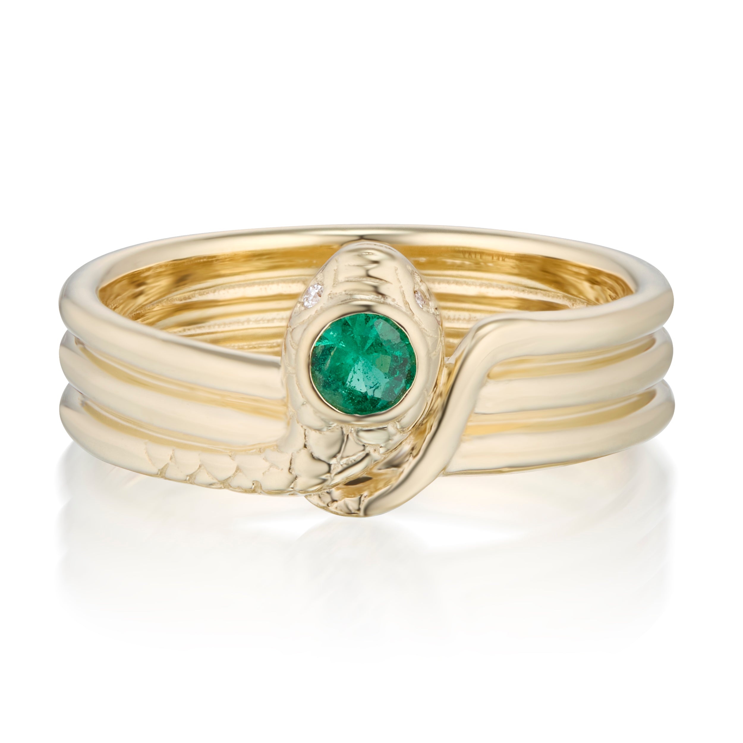 triple wrap emerald ring front view with white background