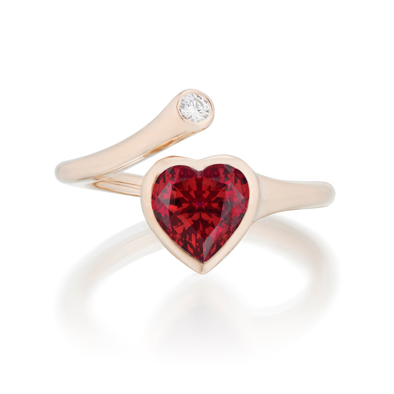 Vale Jewelry Garnet Heart and Diamond Wrap Ring in Rose Gold