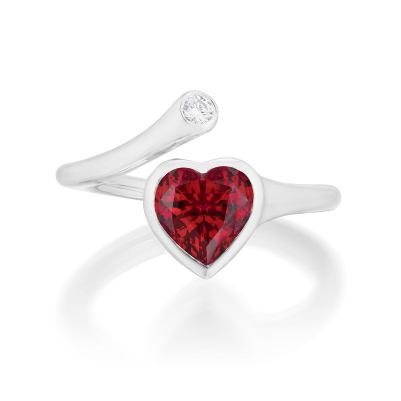 Vale Jewelry Garnet Heart and Diamond Wrap Ring in White Gold