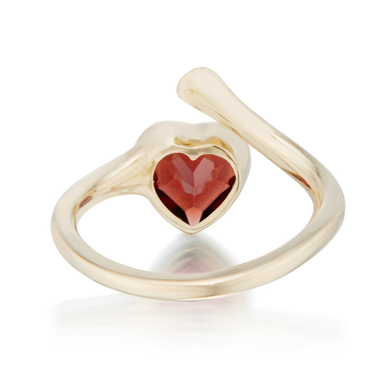 Vale Jewelry Garnet Heart and Diamond Wrap Ring in Yellow Gold Back View