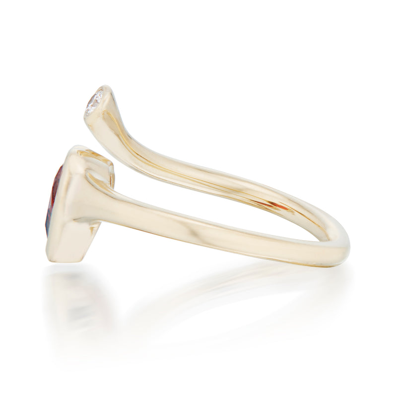 Vale Jewelry Garnet Heart and Diamond Wrap Ring in Yellow Gold Side View