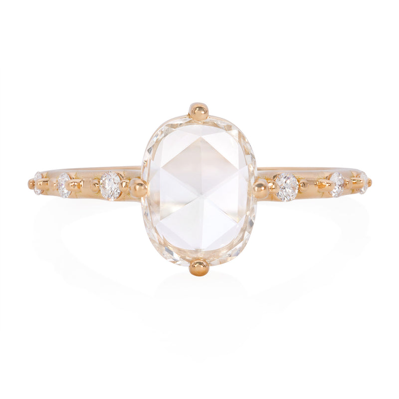 Vale Jewelry 0.94 Carat Cushion Rose Cut Diamond Ring in Yellow Gold Front View