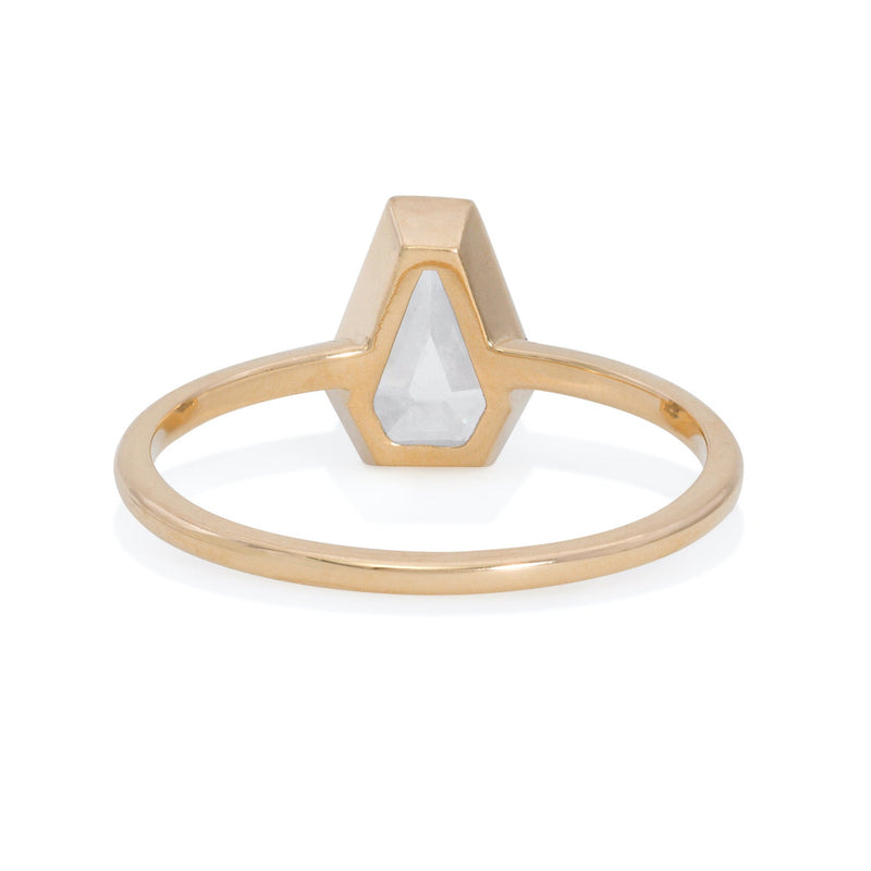 Vale Jewelry OOAK 1.02 Carat Shield Cut White Hexagon Bezeled Diamond Ring in 18 Karat Yellow Gold Back View