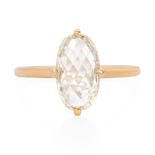 Vale Jewelry 2.02 Carat Oval Checkerboard Rose Cut Diamond Ring in Yellow Gold Front View