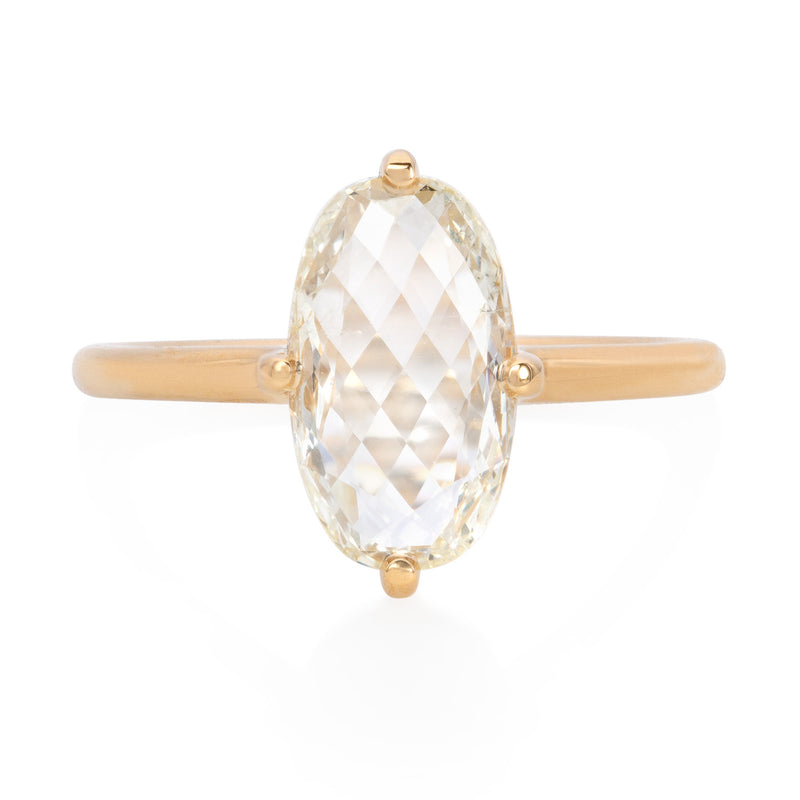 Vale Jewelry 2.02 Carat Oval Checkerboard Rose Cut Diamond Ring in Yellow Gold Front View