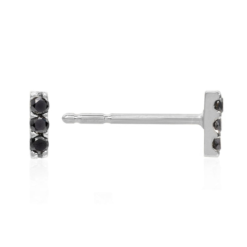 Vale Jewelry 3 Diamond Bar Earrings with Black Diamonds in 14 Karat White Gold Side View with Post