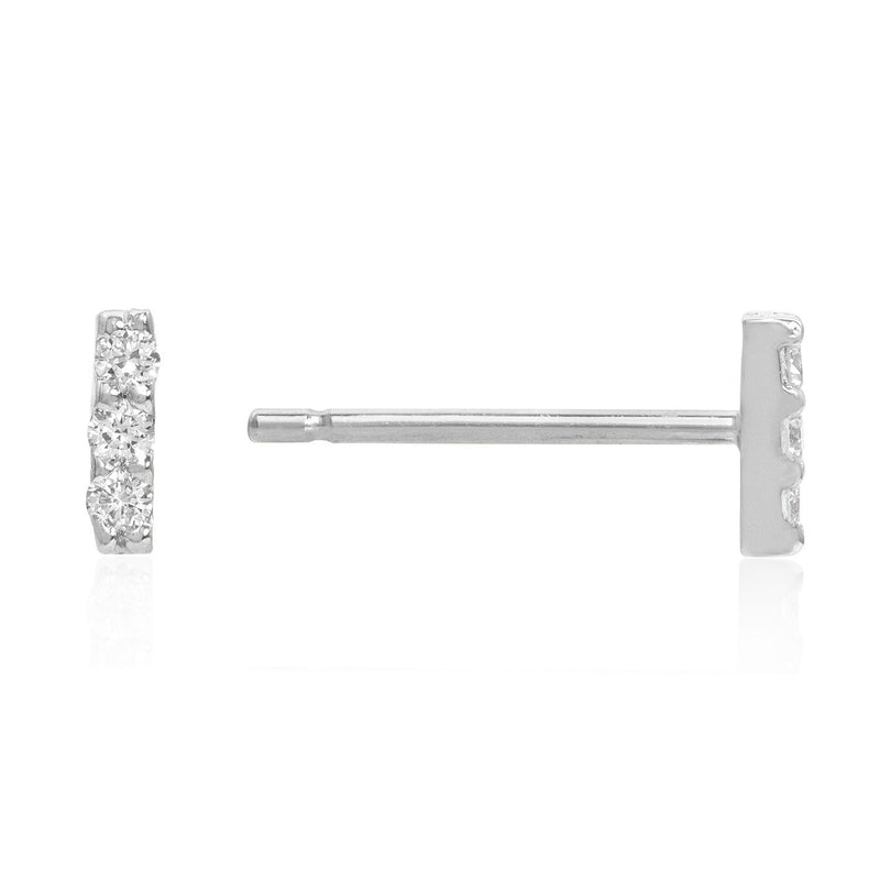 Vale Jewelry 3 Diamond Bar Earrings with White Diamonds in 14 Karat White Gold Side View with Post
