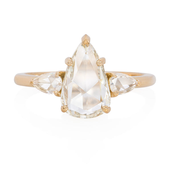 Vale Jewelry 3 Pear Rose Cut Ring 18K Yellow Gold Front View