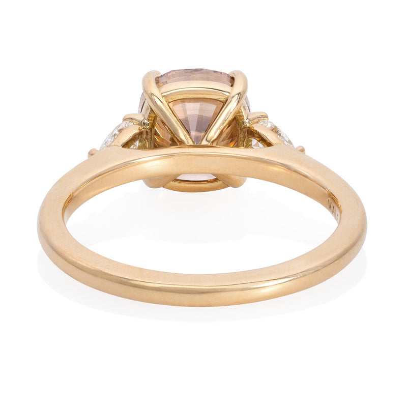 Vale Jewelry 3.09 Carat Fancy Orange-Brown Argyle Diamond Ring with Pear Shaped White Diamonds in 18 Karat Yellow Gold Back View