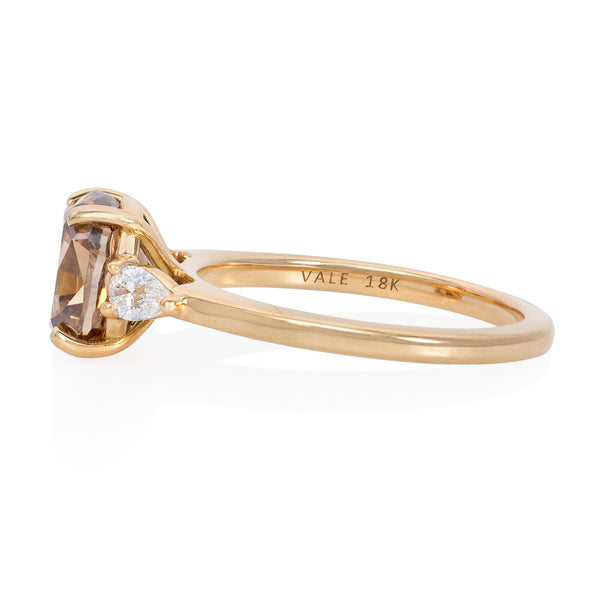 Vale Jewelry 3.09 Carat Fancy Orange-Brown Argyle Diamond Ring with Pear Shaped White Diamonds in 18 Karat Yellow Gold Side View
