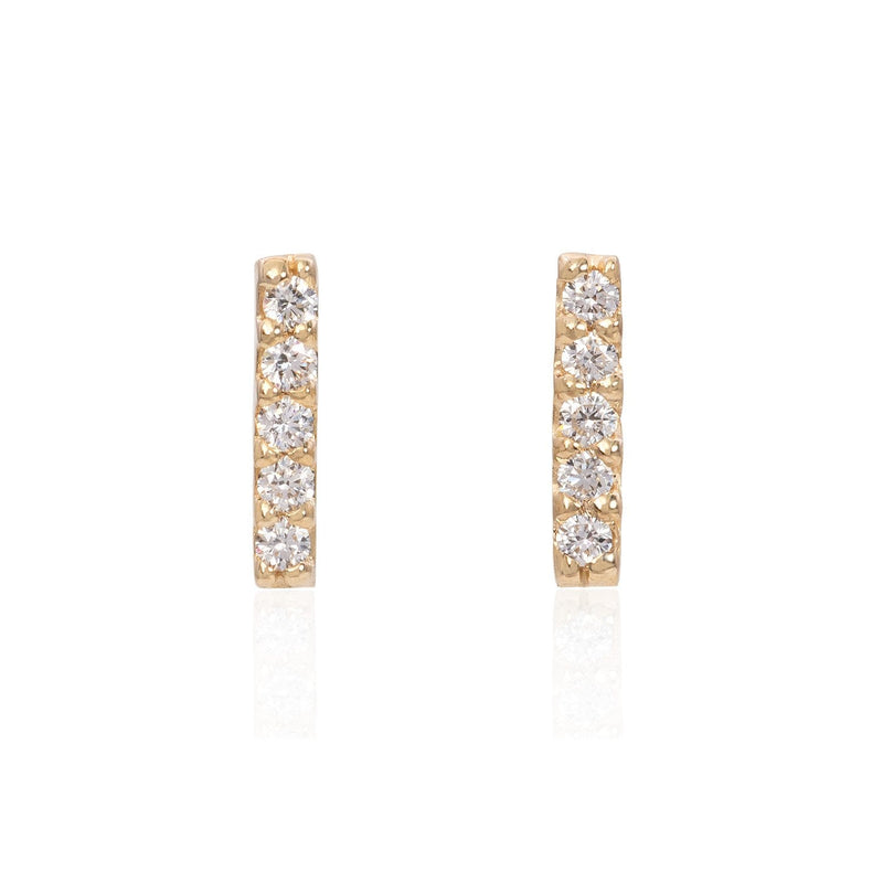 Vale Jewelry 5 Diamond Bar Earrings with White Diamonds in 14 Karat Yellow Gold