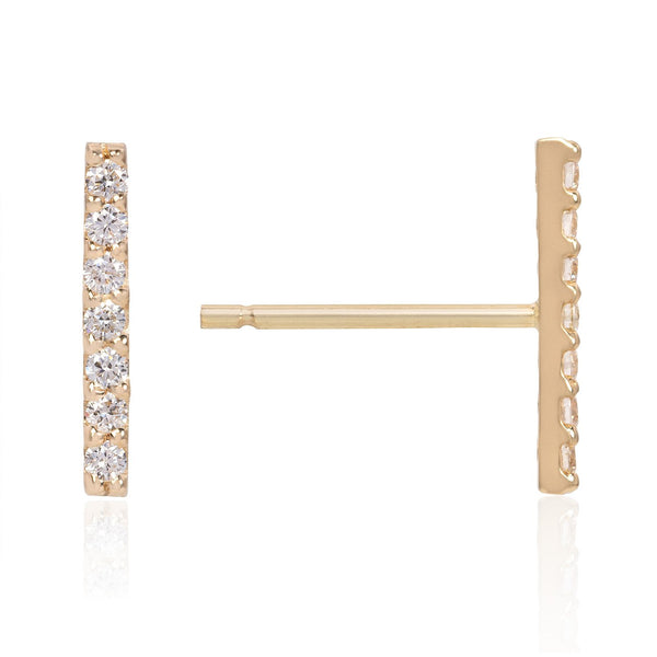 Vale Jewelry 7 Diamond Bar Earrings with White Diamonds in 14 Karat Yellow Gold Side View with Post 
