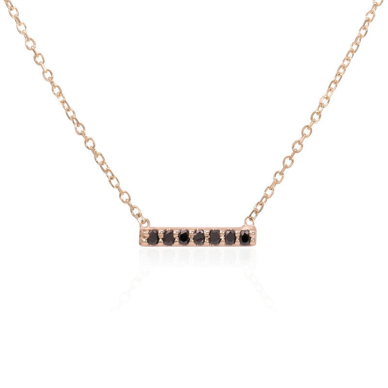 Vale Jewelry 7 Diamond Bar Necklace with Black Diamonds in 14K Rose Gold Closeup