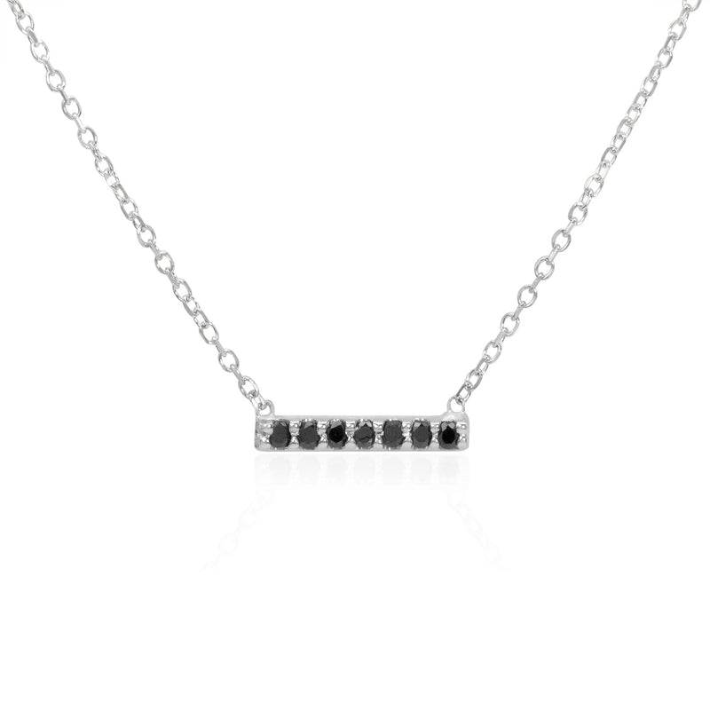 Vale Jewelry 7 Diamond Bar Necklace with Black Diamonds in 14K White Gold Closeup