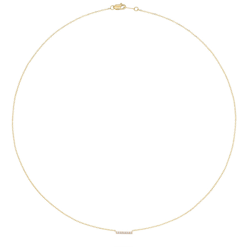 Vale Jewelry 7 Diamond Bar Necklace with White Diamonds on Diamond Cut Cable Chain in 14 Karat Yellow Gold Full View